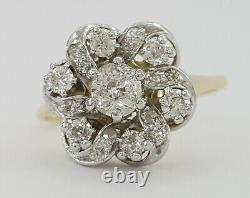 0.8 ct Antique Victorian 14k & Platinum Old Mine Cut Flower Engagement Ring