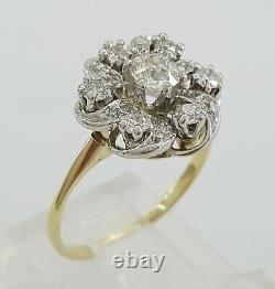 0.8 ct Antique Victorian 14k & Platinum Old Mine Cut Flower Engagement Ring