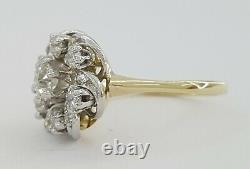 0.8 ct Antique Victorian 14k & Platinum Old Mine Cut Flower Engagement Ring