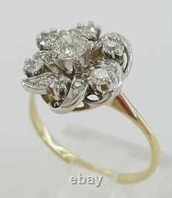 0.8 ct Antique Victorian 14k & Platinum Old Mine Cut Flower Engagement Ring