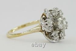 0.8 ct Antique Victorian 14k & Platinum Old Mine Cut Flower Engagement Ring