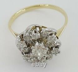 0.8 ct Antique Victorian 14k & Platinum Old Mine Cut Flower Engagement Ring