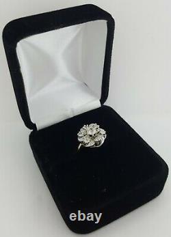 0.8 ct Antique Victorian 14k & Platinum Old Mine Cut Flower Engagement Ring