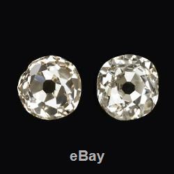 0.95ct OLD MINE CUT DIAMOND STUD EARRINGS 1 CARAT PAIR VINTAGE ANTIQUE NATURAL