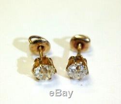 1.03CT Old Mine Cut Diamond Stud Earrings 10K Yellow Gold Antique