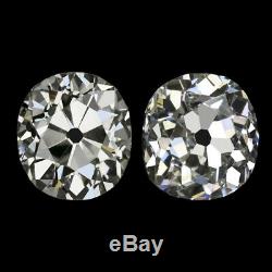 1.32c I VS OLD MINE CUT DIAMOND STUD EARRINGS ANTIQUE CUSHION VINTAGE PAIR 1.5ct
