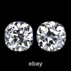 1.81ct G-H SI1-SI2 IDEAL CUT OLD MINE DIAMOND STUD EARRINGS ANTIQUE VINTAGE PAIR