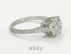 1.97 ct Vintage Antique Old European Cut Diamond Engagement Ring In Platinum