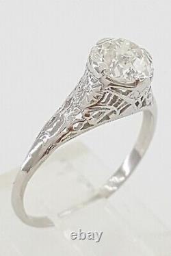 1 ct Old Mine Diamond Antique Victorian Platinum Solitaire Engagement Ring GIA