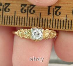 10k Antique Vintage 12-25-45 Natural Vs European Diamond Flowers Engagement Ring