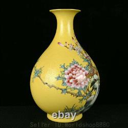 11.6 Qianlong Marked Old Chinese Enamel porcelain flower bird Bottle Vase pair