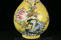 11.6 Qianlong Marked Old Chinese Enamel porcelain flower bird Bottle Vase pair