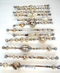 12 OLD ANTIQUE & VINTAGE 4.5 6 MERCURY GLASS BEAD Tinsel ICICLE ORNAMENTS