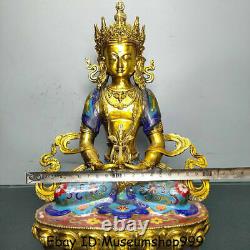 12 Old Tibet Cloisonne Enamel Copper Amitayus longevity God Goddess Statue