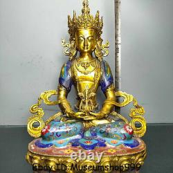 12 Old Tibet Cloisonne Enamel Copper Amitayus longevity God Goddess Statue