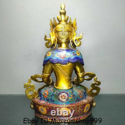 12 Old Tibet Cloisonne Enamel Copper Amitayus longevity God Goddess Statue