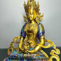 12 Old Tibet Cloisonne Enamel Copper Amitayus longevity God Goddess Statue