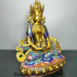 12 Old Tibet Cloisonne Enamel Copper Amitayus longevity God Goddess Statue