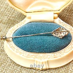 14K White Gold European Old Mine Cut. 25 ctw Diamond Antique Art Deco Stick Pin