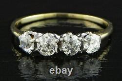 14k 4 Diamond Band Old Mine Cut Diamonds 0.90 Ctw Yellow /white Gold