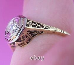 14k Antique Vintage Natural Vs Mine Diamond Solitaire Engagement Filigree Ring