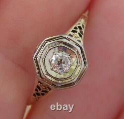 14k Antique Vintage Natural Vs Mine Diamond Solitaire Engagement Filigree Ring