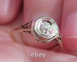 14k Antique Vintage Natural Vs Mine Diamond Solitaire Engagement Filigree Ring