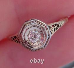 14k Antique Vintage Natural Vs Mine Diamond Solitaire Engagement Filigree Ring