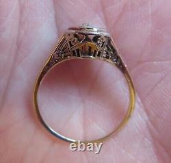 14k Antique Vintage Natural Vs Mine Diamond Solitaire Engagement Filigree Ring