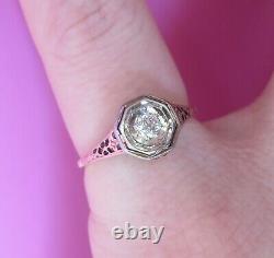 14k Antique Vintage Natural Vs Mine Diamond Solitaire Engagement Filigree Ring