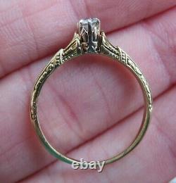 14k Antique Vintage Vs Old Mine Cut Natural Diamond Engagement Ring Art Deco Wow