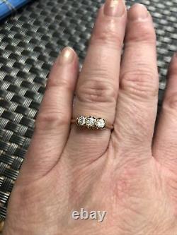 14k Victorian 3 Stone Diamond Old European Miners Cut Belcher Engagement Ring
