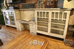15ft Vintage Antique Bookcase with Built in Desk Farmhouse Rustic White RARE old