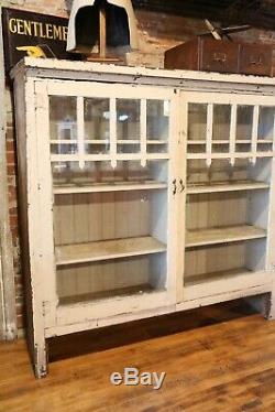 15ft Vintage Antique Bookcase with Built in Desk Farmhouse Rustic White RARE old