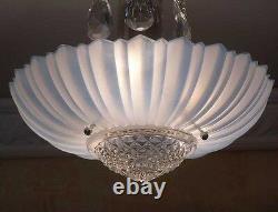 167b old Vintage aRT DEco CEILING LIGHT chandelier fixture glass Blue 3 Light