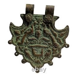 1800's Old Antique Vintage Beautiful Two Peacock Embossed Rare Copper Pendant