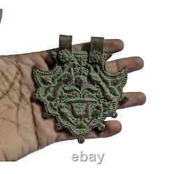 1800's Old Antique Vintage Beautiful Two Peacock Embossed Rare Copper Pendant