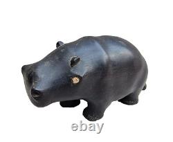 1800's Old Antique Vintage Rose Wood Fine Hand Craved Wooden Hippopotamus Statue