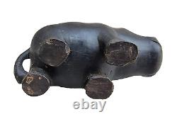 1800's Old Antique Vintage Rose Wood Fine Hand Craved Wooden Hippopotamus Statue