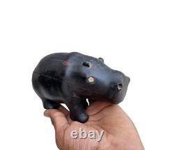 1800's Old Antique Vintage Rose Wood Fine Hand Craved Wooden Hippopotamus Statue