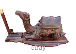 1800's Old Antique Vintage Rosewood Fine Hand Craved Wooden Camel Statue Ink Pot