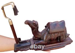 1800's Old Antique Vintage Rosewood Fine Hand Craved Wooden Camel Statue Ink Pot