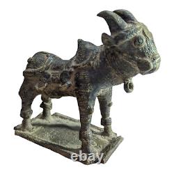 1800s Old Antique Vintage Brass Cow, Calf, Krishna & Shiv Ling Statue / Figure