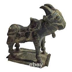 1800s Old Antique Vintage Brass Cow, Calf, Krishna & Shiv Ling Statue / Figure