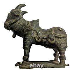 1800s Old Antique Vintage Brass Cow, Calf, Krishna & Shiv Ling Statue / Figure