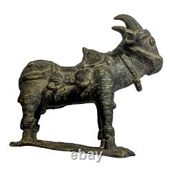 1800s Old Antique Vintage Brass Cow, Calf, Krishna & Shiv Ling Statue / Figure