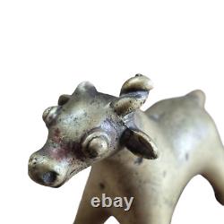 1800s Old Antique Vintage Hand Crafted Brass Cow, Calf Statue / Figure