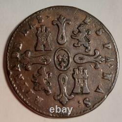 1842 SPAIN Queen ISABELLA II Antique VINTAGE OLD 8 Maravedis Spanish Coin RARE