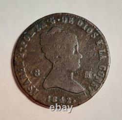 1842 SPAIN Queen ISABELLA II Antique VINTAGE OLD 8 Maravedis Spanish Coin RARE