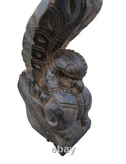 1850's Old Antique Vintage Rose Wood Engraved Wooden Bird Statue Wall Hanging